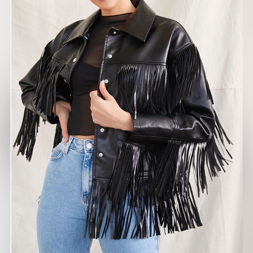 Forever 21 Black Leather Fringe Jacket